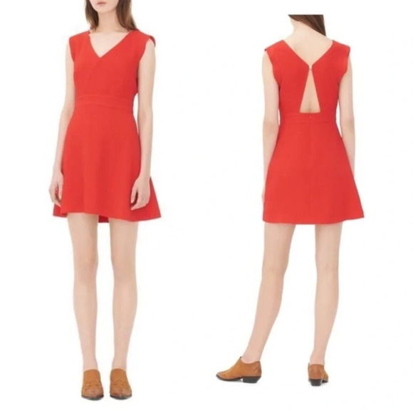 Sandro Paris Red Sleeveless V Neck Fit & Flare Dress Size 1 US S - Picture 1 of 7